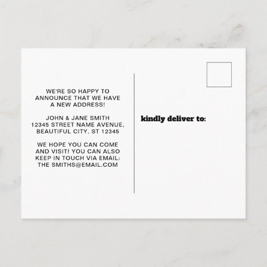 私たちは新しい家のホームアドレスに移動した写真の移動 案内ポストカード (裏面)