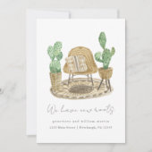 私たちは新しい根の植物を持っている新しい家の移動の写真 案内状 (正面)