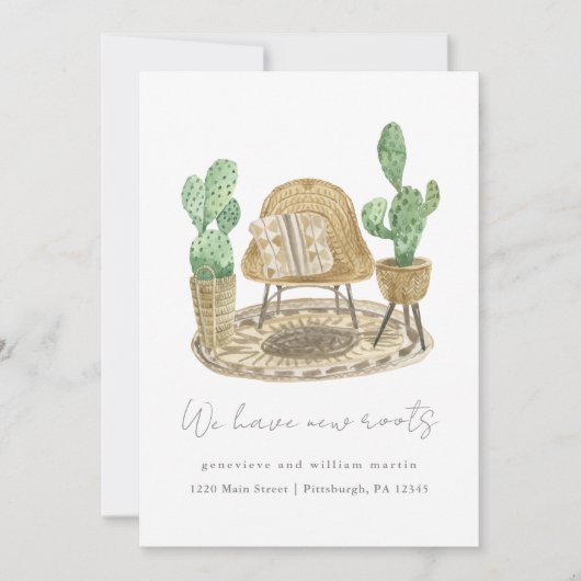 私たちは新しい根の植物を持っている新しい家の移動の写真 案内状 (正面)