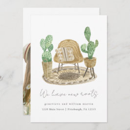 私たちは新しい根の植物を持っている新しい家の移動の写真 案内状