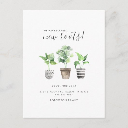 私たちは新しい根の植物移動を植えた 案内ポストカード (正面)