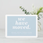 私たちは新しモダンい住所ミニマルベビーブルー移動 案内状 (スタンド正面)