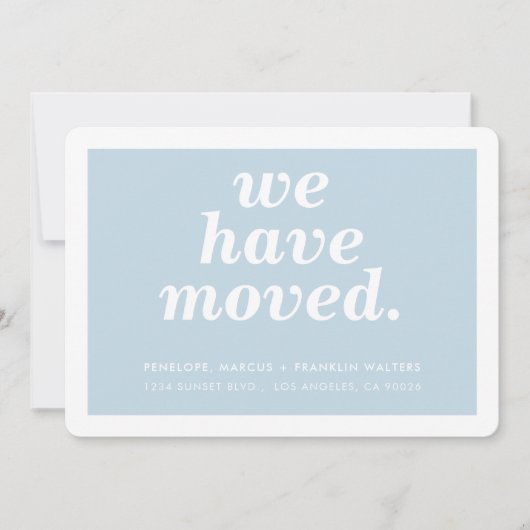私たちは新しモダンい住所ミニマルベビーブルー移動 案内状 (正面)
