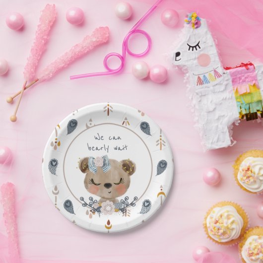 私たちは早く、女の子のテディベア・ベビーシャワーを待つことができます ペーパープレート (パーティー)