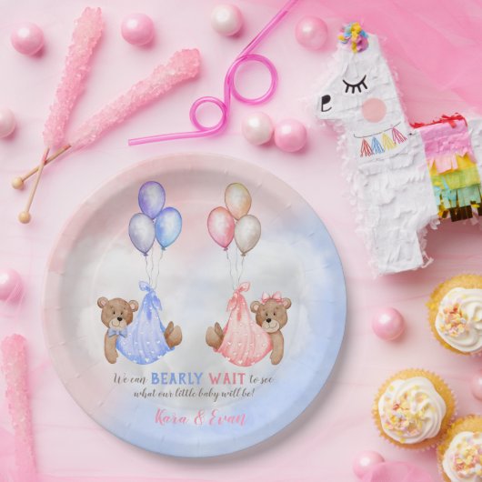 私たちは早く、性別の明らかな熊がピンクブルーになるのを待つことができます ペーパープレート (パーティー)