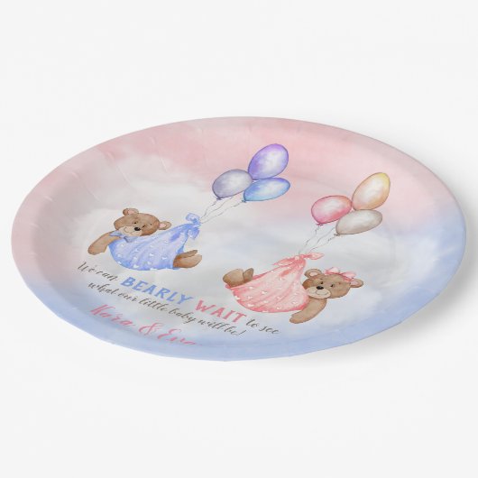 私たちは早く、性別の明らかな熊がピンクブルーになるのを待つことができます ペーパープレート (アングル)