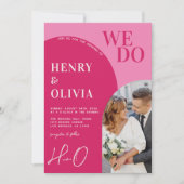 私たちは明はっきりしたるいピンクのマゼンタアーチ写真を結婚行う 招待状 (正面)
