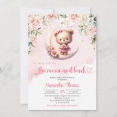 私たちは月とバックガールベイビーシャワーにあなたを愛している 招待状 (正面)