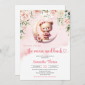 私たちは月とバックガールベイビーシャワーにあなたを愛している 招待状 (正面/裏面)