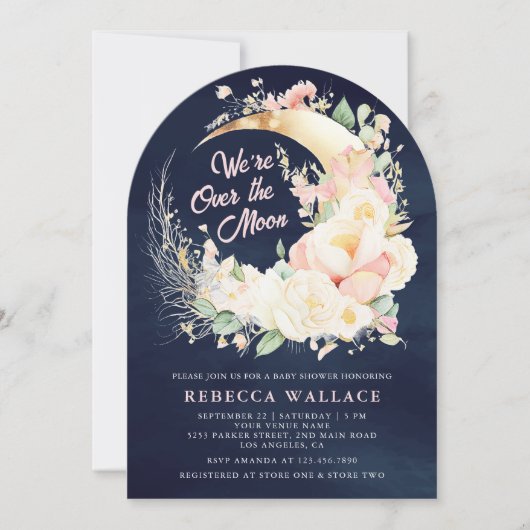 私たちは月のフローラガール海軍の赤ちゃんシャワー以上 招待状 (正面)