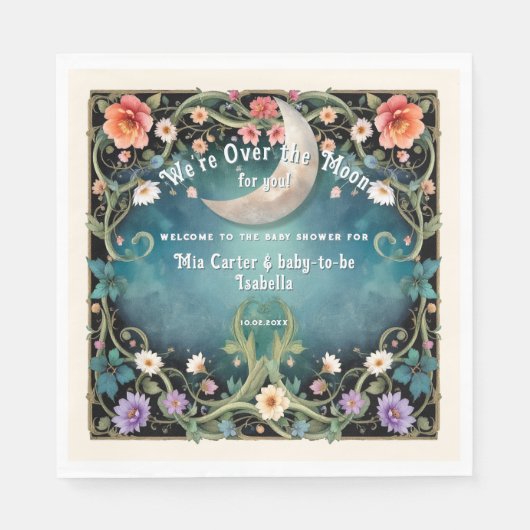 私たちは月のフローラ女の子のガーリー赤ちゃんシャワー上にいる スタンダードランチョンナプキン (正面)