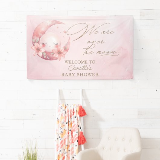 私たちは月の女の子の赤ちゃんシャワーの上にいる 横断幕 (インサイチュ)