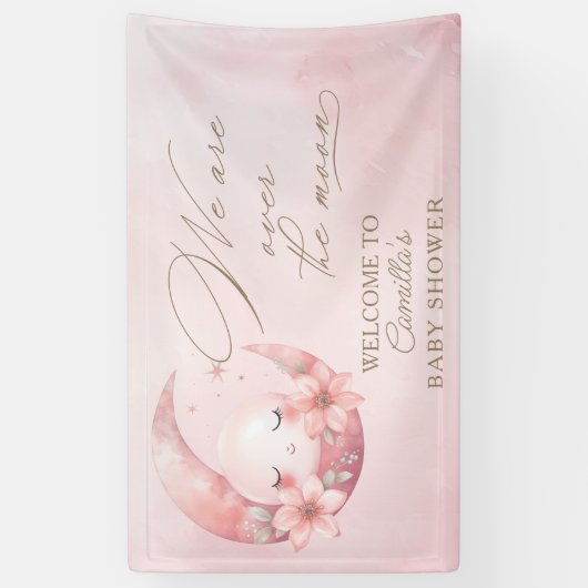 私たちは月の女の子の赤ちゃんシャワーの上にいる 横断幕 (縦)