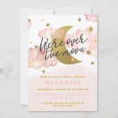 私たちは月の女の子の赤ちゃんシャワー上にいる 招待状 (正面)