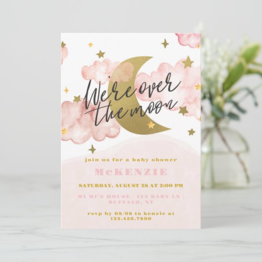 私たちは月の女の子の赤ちゃんシャワー上にいる 招待状 (スタンド正面)