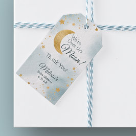 私たちは月の男の子の赤ん坊シャワー以上にありがとう ギフトタグ