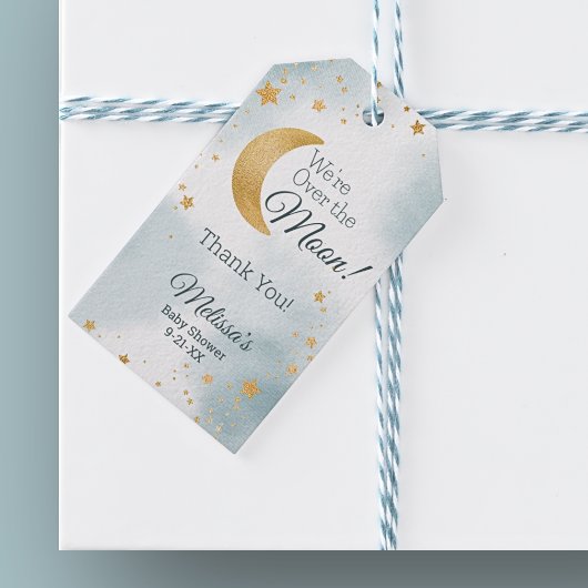 私たちは月の男の子の赤ん坊シャワー以上にありがとう ギフトタグ