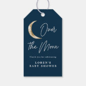 私たちは月の藍色の赤ちゃんシャワーを越えてありがとう ギフトタグ (裏面)