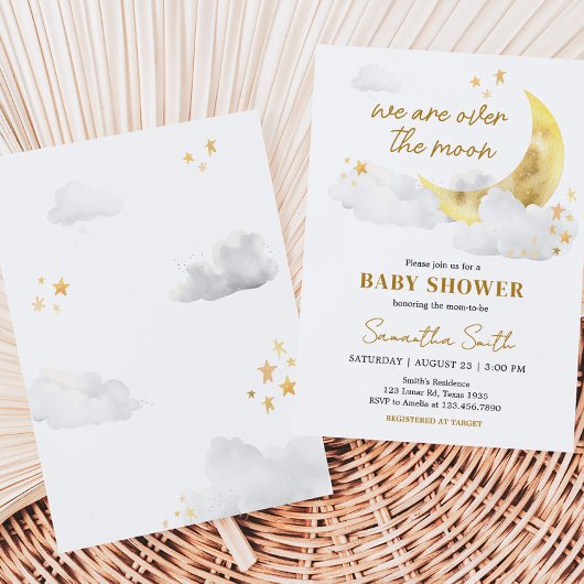 私たちは月の赤ちゃんシャワーの上にいる 招待状