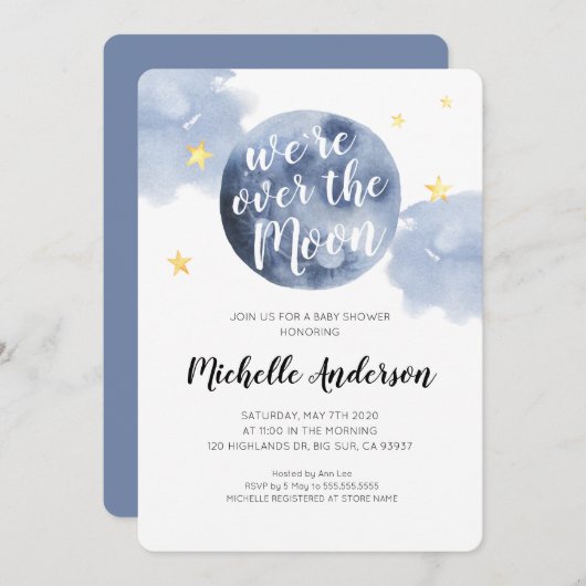 私たちは月の赤ちゃんシャワー招待状 招待状 (正面/裏面)