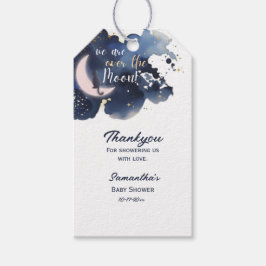 私たちは月の赤ん坊のシャワー青の上にあサンキューる ギフトタグ