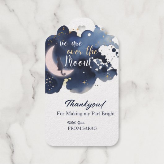 私たちは月の赤ん坊のシャワー青の上にあサンキューる ギフトタグ (裏面)