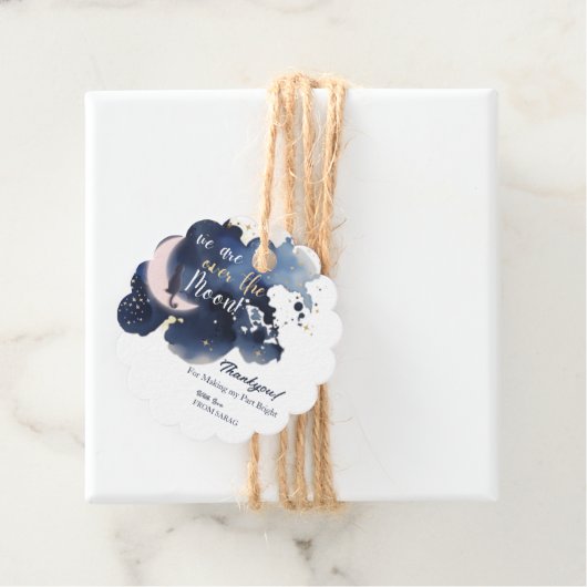 私たちは月の赤ん坊のシャワー青の上にあサンキューる フェイバータグ (インサイチュ)