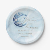 私たちは月面の男の子の赤ん坊のシャワーの上にいる ペーパープレート (正面)