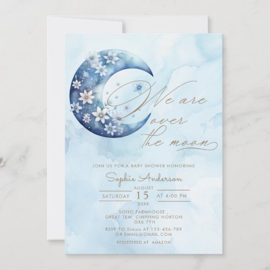 私たちは月面の男の子の赤ん坊のシャワーの上にいる 招待状 (正面)