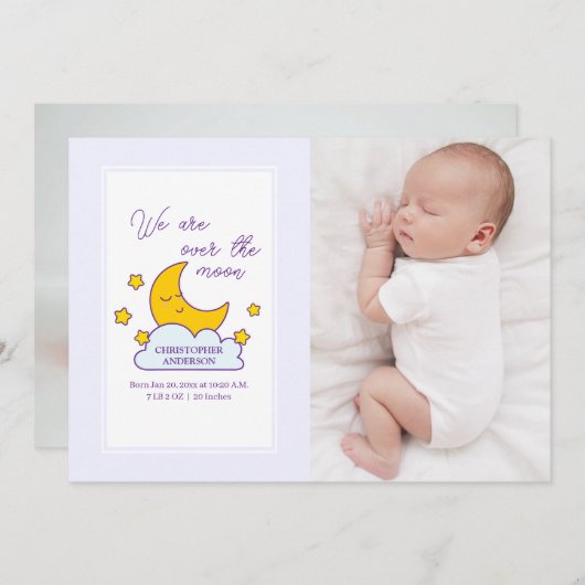 私たちは月2の写真の誕生の発表の上にいる 案内状 (正面/裏面)