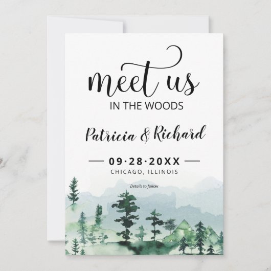 私たちは森の屋外の結婚式でデートを保存 (正面)