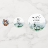 私たちは森の屋外の結婚式でデートを保存 コンフェッティ (正面)