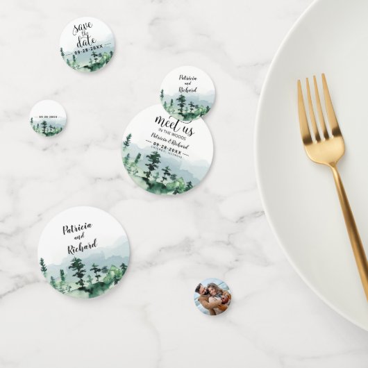 私たちは森の屋外の結婚式でデートを保存 コンフェッティ (グループ)