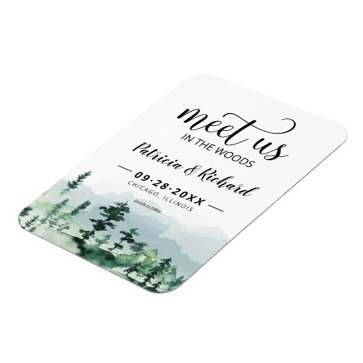 私たちは森の屋外の結婚式でデートを保存 マグネット (左側)