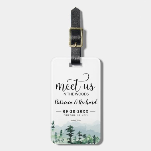 私たちは森の屋外の結婚式でデートを保存 ラゲッジタグ (正面縦)