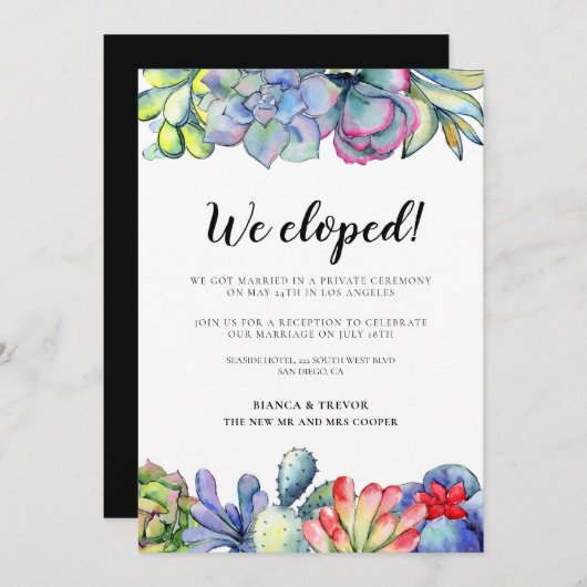 私たちは極秘結婚しました！ジューシーなサボテンのウェディング発表 招待状 (正面/裏面)