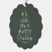 私たちは楽しいクリスマスかわいい一枚の写真を願う オーナメントカード (左)