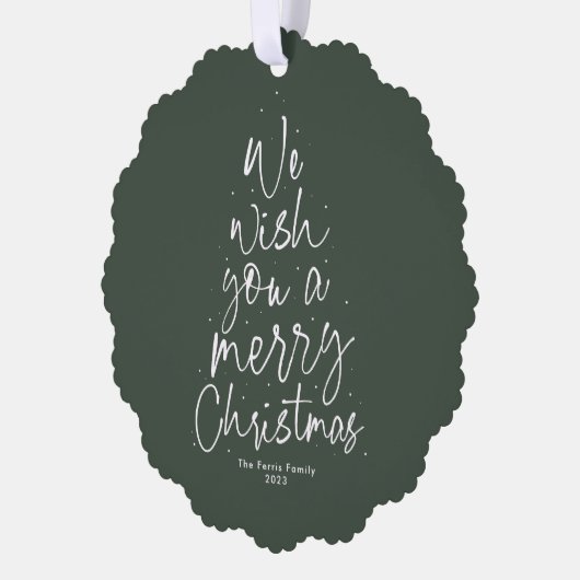 私たちは楽しいクリスマスかわいい一枚の写真を願う オーナメントカード (左)