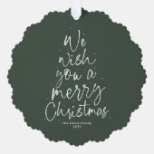 私たちは楽しいクリスマスかわいい一枚の写真を願う オーナメントカード (正面)