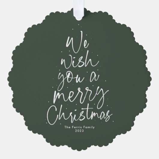私たちは楽しいクリスマスかわいい一枚の写真を願う オーナメントカード (正面)