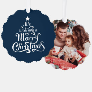 私たちは楽しいクリスマスの可愛い写真を望む オーナメントカード