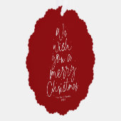 私たちは楽しいクリスマスの赤い一枚の写真を願う オーナメントカード (右)