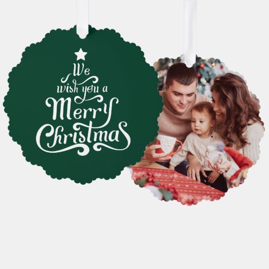 私たちは楽しいクリスマスグリーンのかわいい写真を望む オーナメントカード (正面/裏面)