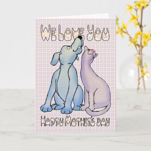 私たちは犬と猫の母の日を愛している カード (黄色い花)