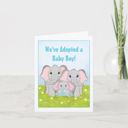 私たちは甘い男の赤ちゃんゾウの家族を採用した カード (正面)