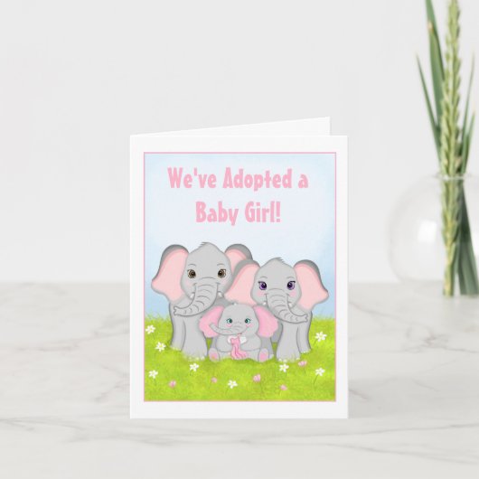 私たちは甘い赤ちゃん女の子ゾウの家族を採用した カード (正面)