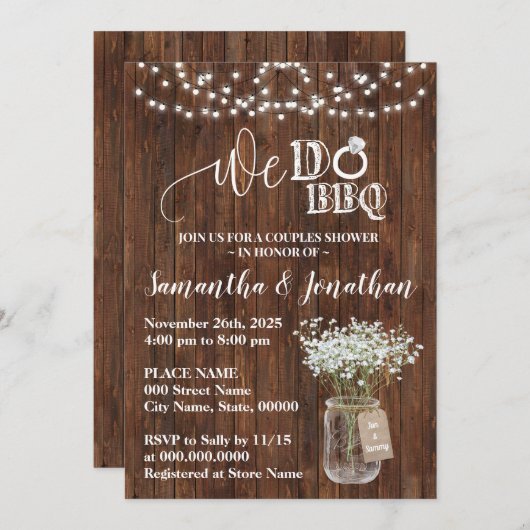 私たちは田舎の結婚式でバーベックカップルをする 招待状 (正面/裏面)