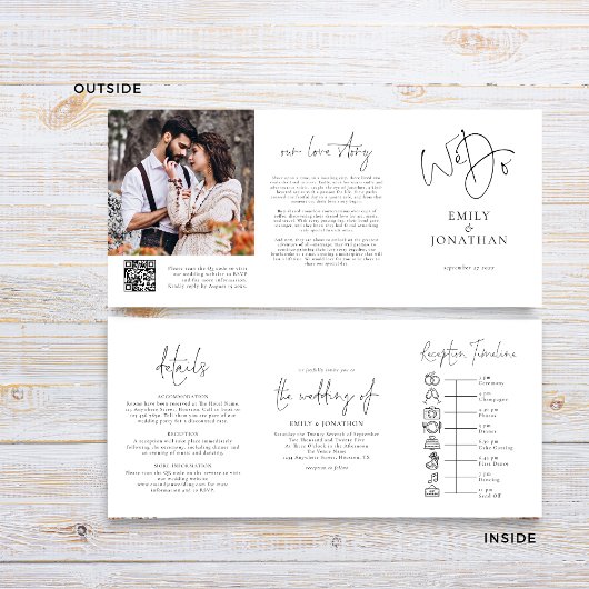 私たちは白黒写真のQRコードタイムラ結婚イン 三つ折り招待状