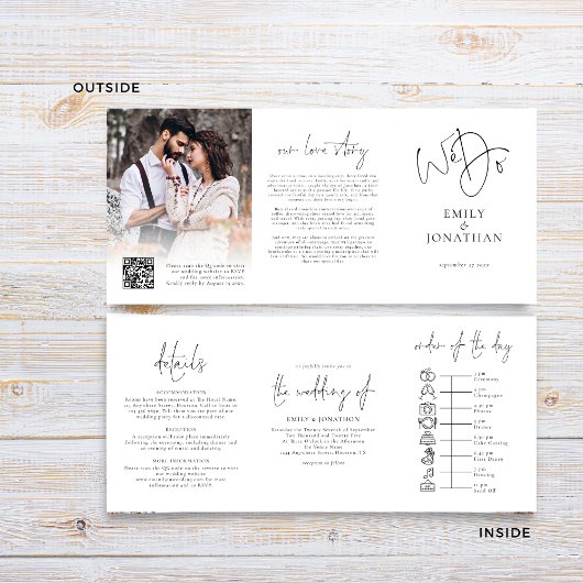 私たちは白黒写真のQRコードタイムラ結婚イン 三つ折り招待状
