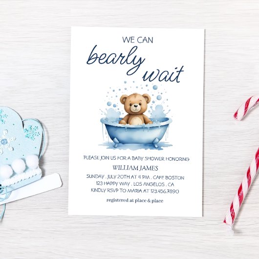 私たちは真摯に待つことができる – かわいいテディベア赤ちゃんシャワー 招待状